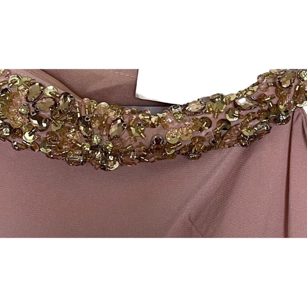 Mac Duggal Dress Gown Size 6 Pink Beaded Drop Shoulder Rhinestones 68163 $398 - Picture 10 of 16